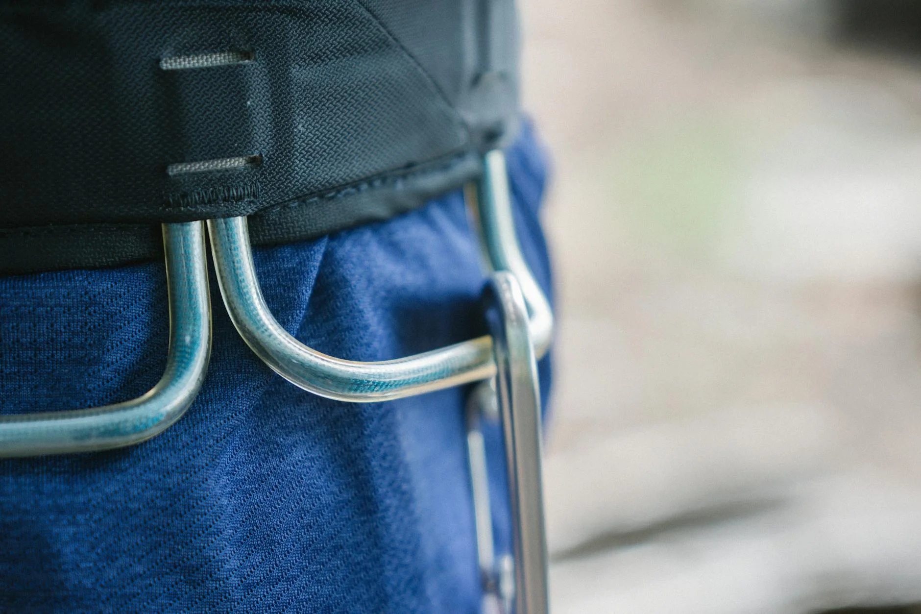 Close-up of hiking gear and harness detail