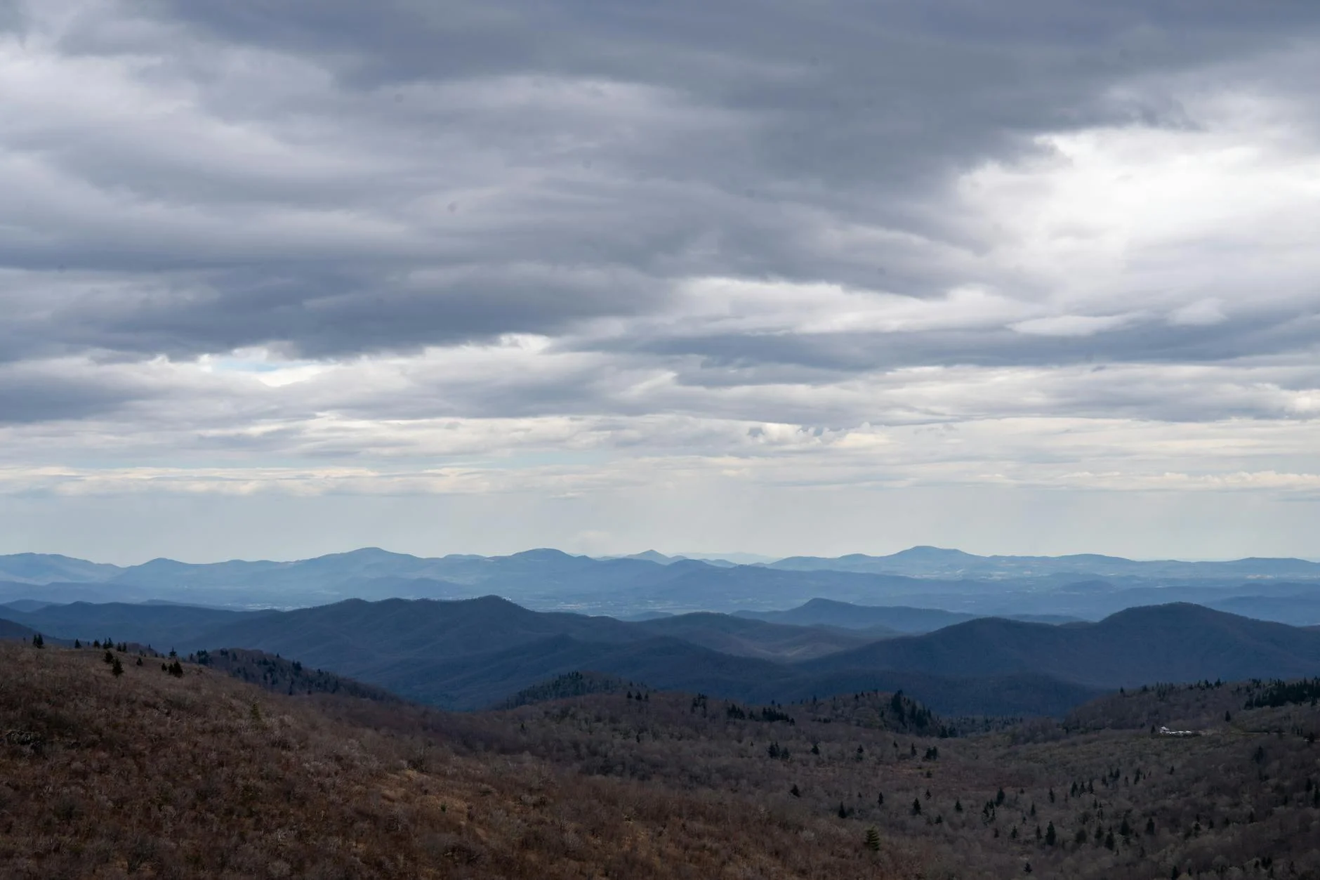 Appalachian mountain ridgeline with dramatic cloudscape