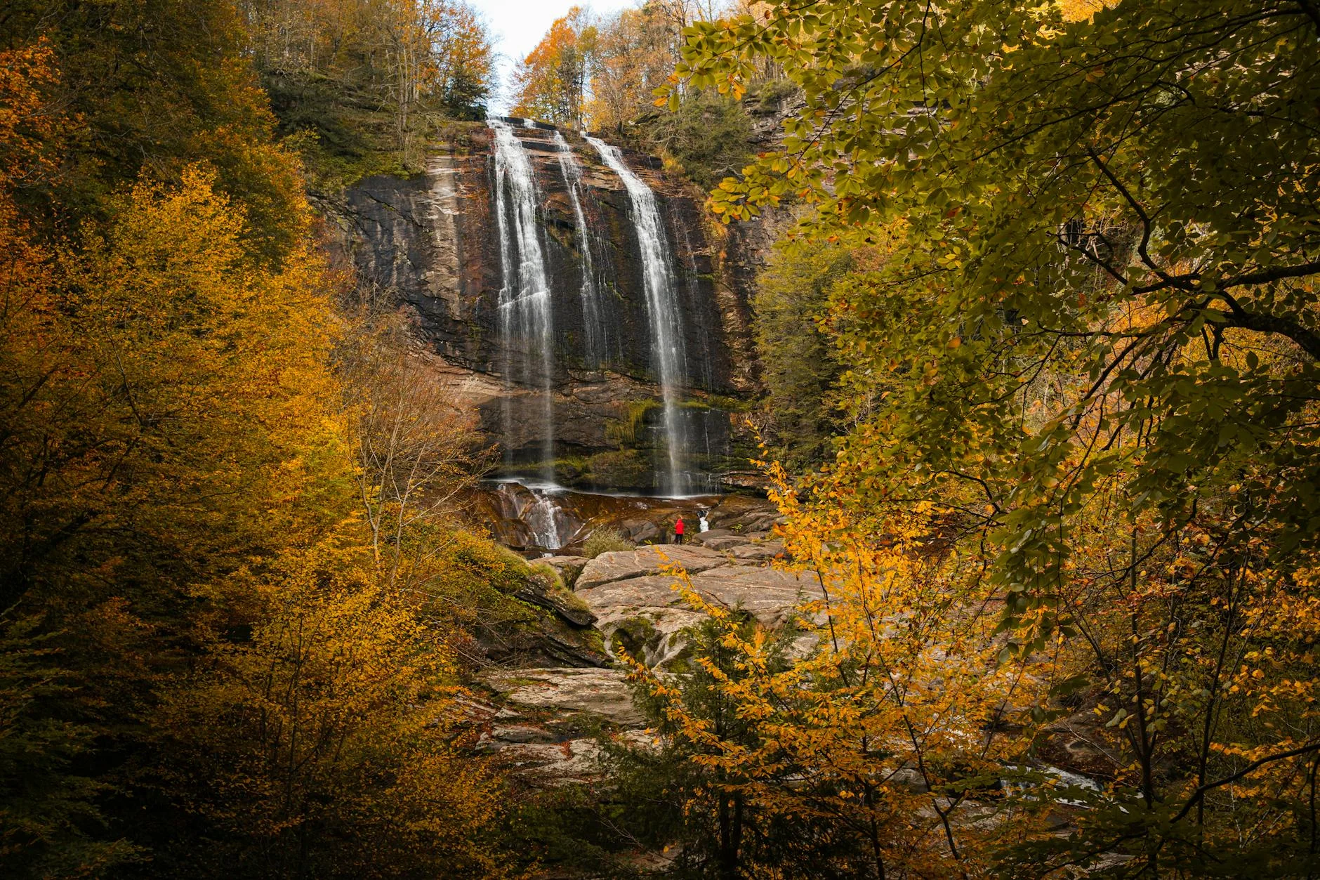 Waterfall surrounded by autumn foliage