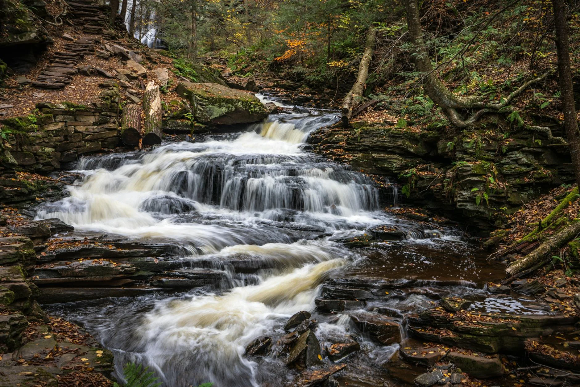 Waterfall at Ricketts Glen State Park in autumn